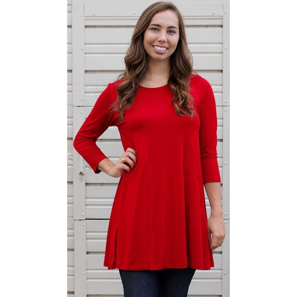 Comfy USA Modal Blend 3/4 Sleeve Red Tunic Medium Lagenlook Casual #771